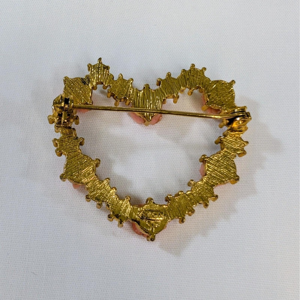 Vintage Avon Coquette Style Rose And Pastel Crystal Heart Brooch Pin 1.5" - Picture 4 of 7